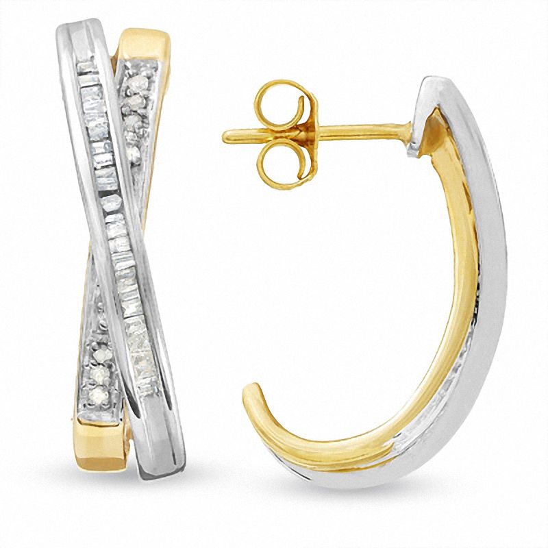 Main Image 1 of 1/4 CT. T.W. Diamond Crossover Earrings in 10K Two-Tone Gold