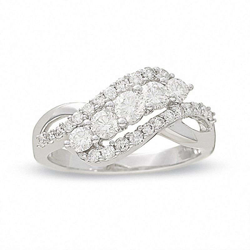 Main Image 1 of 1 CT. T.W. Diamond Five Stone Row Bypass Ring in 14K White Gold