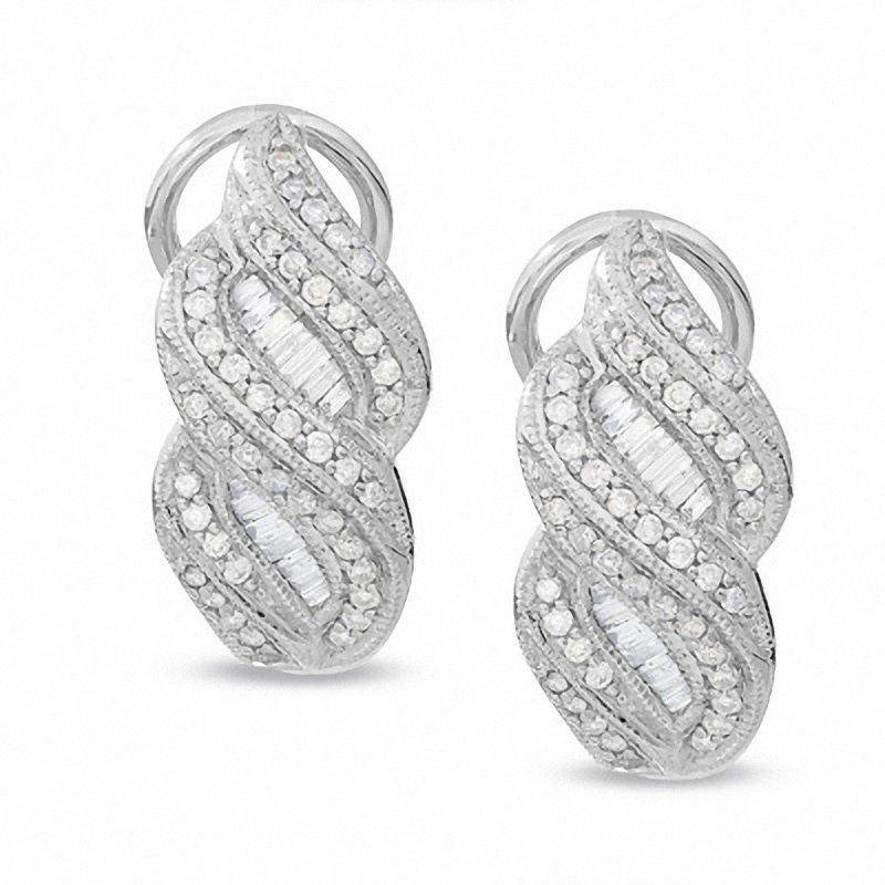 Main Image 1 of 3/4 CT. T.W. Diamond Melee Ribbon Earrings in 14K White Gold