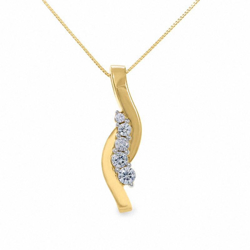 Main Image 1 of 3/8 CT. T.W. Journey Diamond Five Stone Pendant in 14K Gold