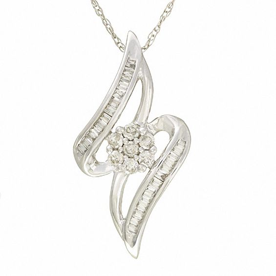 1/4 CT. T.w. Diamond Bypass Flower Pendant in 10K White Gold