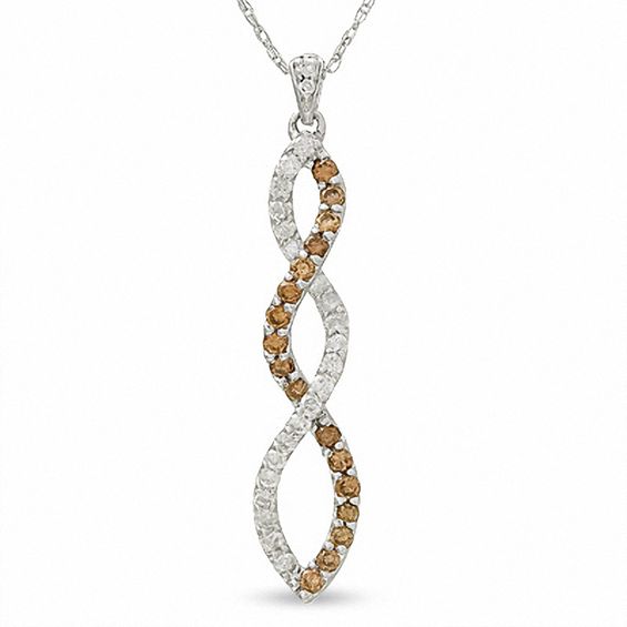 1/2 CT. T.w. Champagne and White Diamond Twine Pendant in 10K White Gold