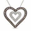 Thumbnail Image 1 of 1/3 CT. T.W. Champagne and White Diamond Double Heart Pendant in 10K White Gold