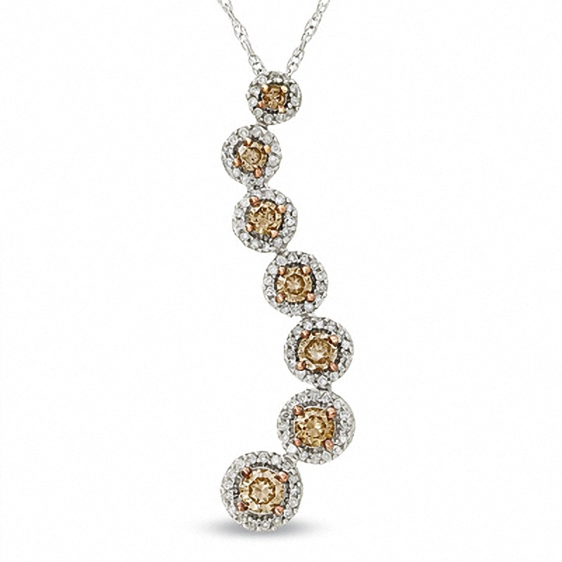 1 CT. T.W. Journey Champagne Diamond Flower Pendant in 10K White Gold