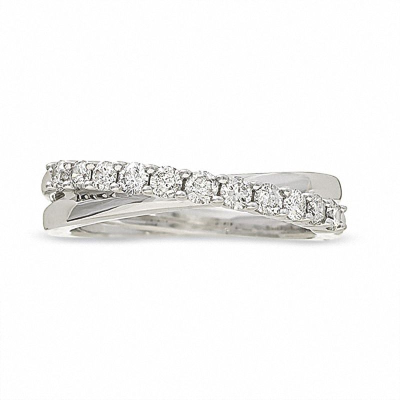 Main Image 1 of 1/2 CT. T.W. Diamond Channel Crossover Band in 14K White Gold