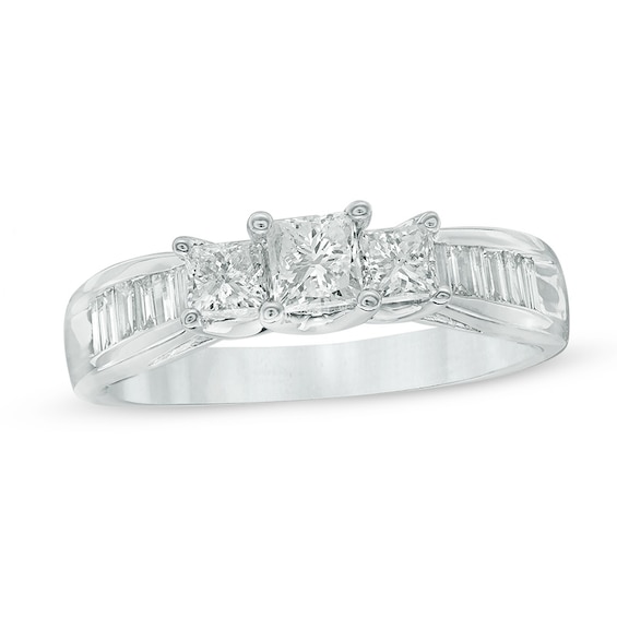 1 CT. T.w. Princess-Cut Diamond Past Present FutureÂ® Ring in 14K White Gold