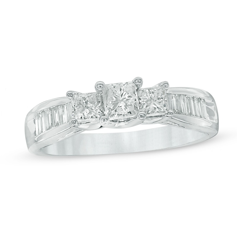 1 CT. T.W. Princess-Cut Diamond Past Present Future® Ring in 14K White Gold