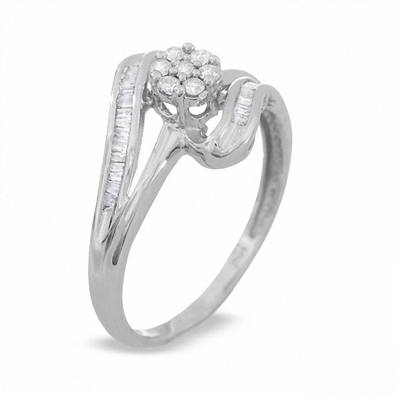 1/4 CT. T.W. Diamond Bypass Flower Ring in 10K White Gold