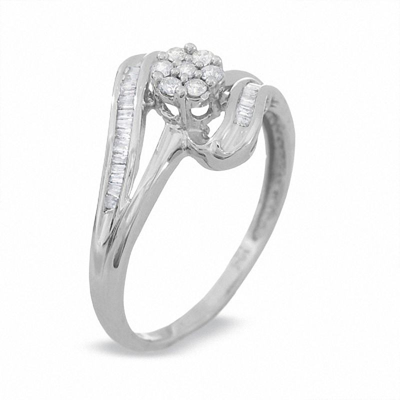Main Image 2 of 1/4 CT. T.W. Diamond Bypass Flower Ring in 10K White Gold