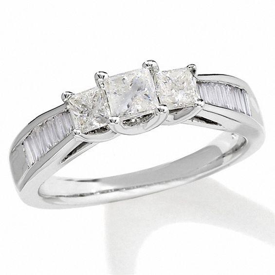 1-1/2 CT. T.w. Princess-Cut Diamond Three Stone Ring in 14K White Gold