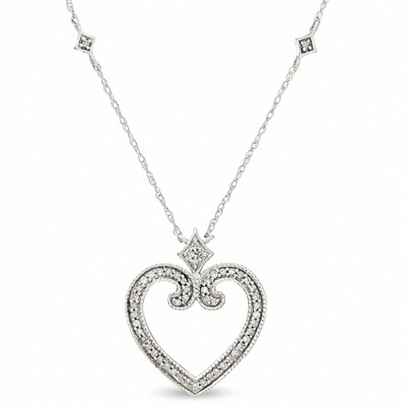 Main Image 1 of 1/5 CT. T.W. Diamond Queen Heart Pendant in 10K White Gold
