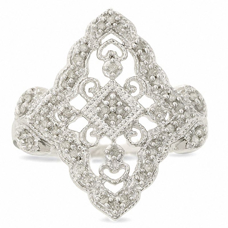 Main Image 1 of 1/7 CT. T.W. Diamond Vintage Kite Ring in 10K White Gold