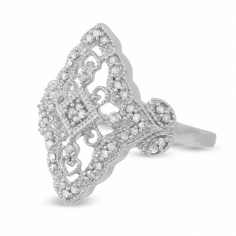 Main Image 3 of 1/7 CT. T.W. Diamond Vintage Kite Ring in 10K White Gold