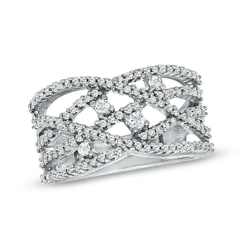 Main Image 1 of 1/2 CT. T.W. Diamond Criss-Cross Fashion Ring in 10K White Gold