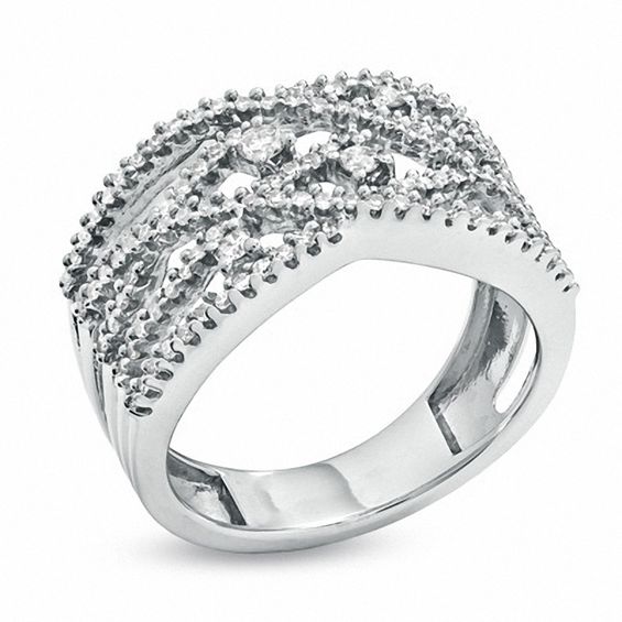 1/2 CT. T.w. Diamond Criss-Cross Fashion Ring in 10K White Gold