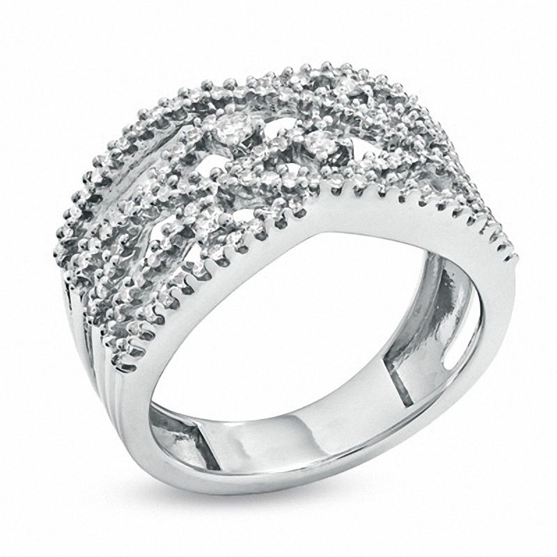 Main Image 2 of 1/2 CT. T.W. Diamond Criss-Cross Fashion Ring in 10K White Gold