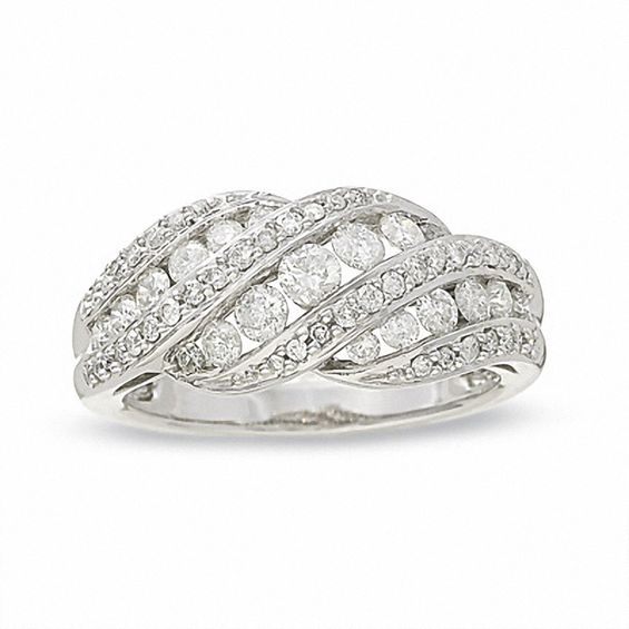 1 CT. T.w. Diamond Three Row Swirl Band in 14K White Gold