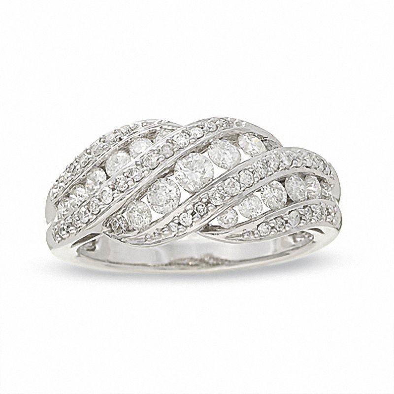 Main Image 1 of 1 CT. T.W. Diamond Three Row Swirl Band in 14K White Gold