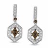 Thumbnail Image 1 of 1/3 CT. T.W. Champagne and White Diamond Hexagon Earrings in 14K White Gold