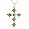 Thumbnail Image 1 of 5/8 CT. T.W. Champagne and White Diamond Cross Pendant in 14K White Gold