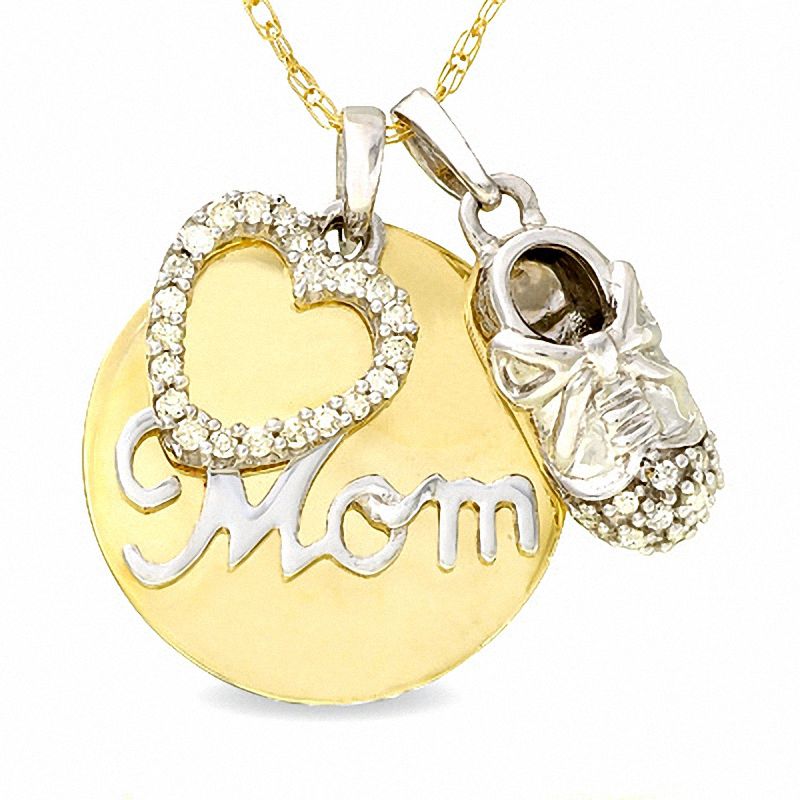 Main Image 1 of 1/10 CT. T.W. Diamond Accent "Mom" Pendant in 10K Two-Tone Gold
