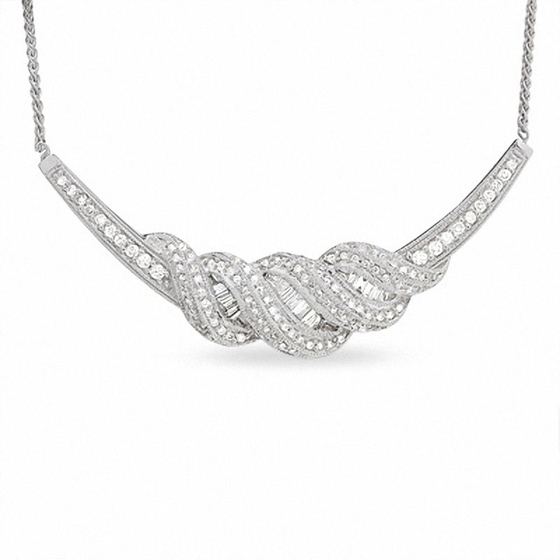 Main Image 1 of 1 CT. T.W. Diamond Melee Ribbon Necklace in 14K White Gold