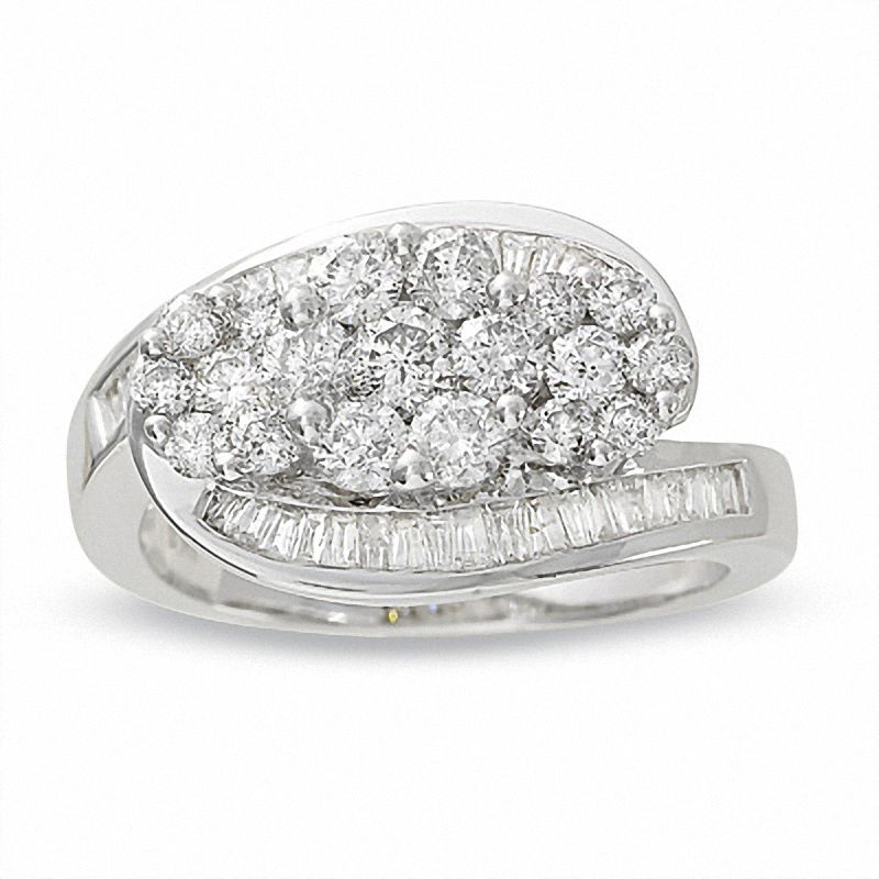 Main Image 1 of 1-1/2 CT. T.W. Multi-Diamond Three Flower Bypass Ring in 14K Gold