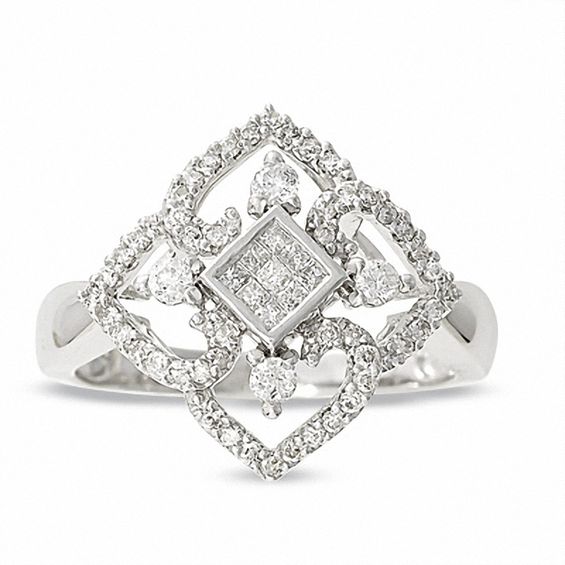 1/2 CT. T.w. Diamond Open Kite Ring in 14K White Gold