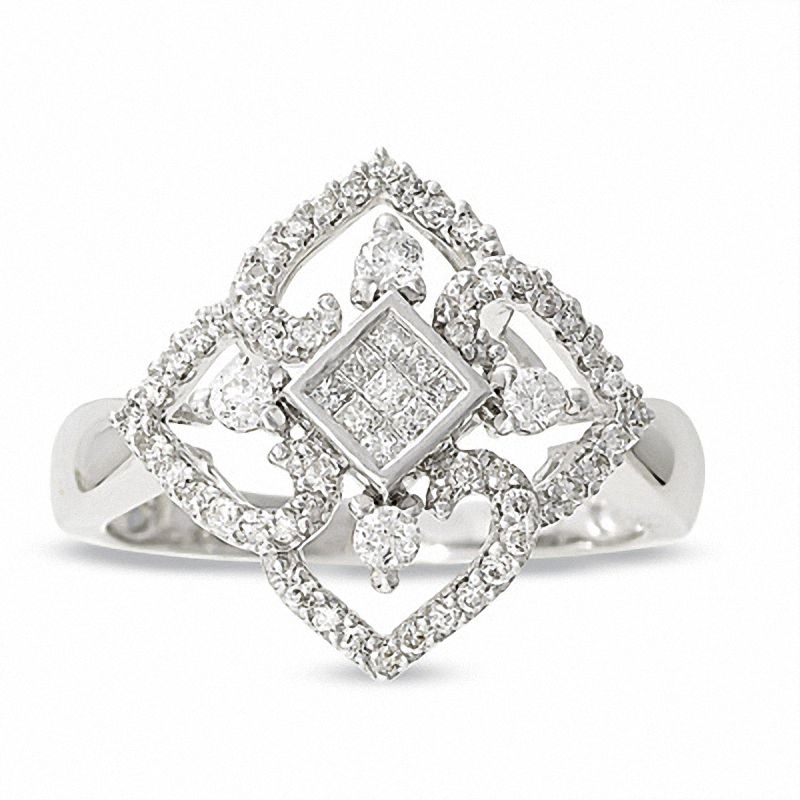 Main Image 1 of 1/2 CT. T.W. Diamond Open Kite Ring in 14K White Gold