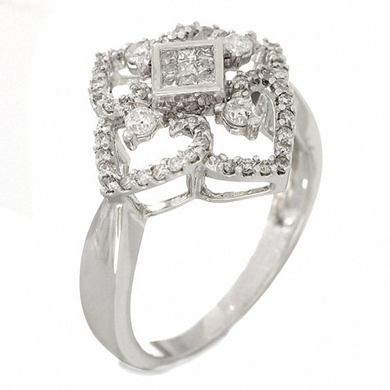 1/2 CT. T.w. Diamond Open Kite Ring in 14K White Gold