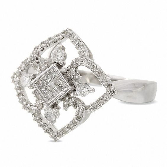 1/2 CT. T.w. Diamond Open Kite Ring in 14K White Gold