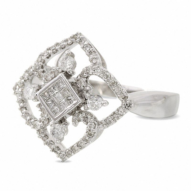 Main Image 3 of 1/2 CT. T.W. Diamond Open Kite Ring in 14K White Gold
