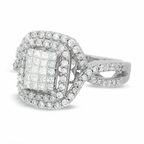 1 CT. T.w. Diamond Double Frame Ring in 14K White Gold