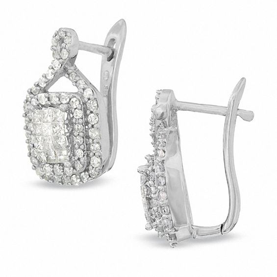 1 CT. T.w. Diamonds Double Frame Earrings in 14K White Gold