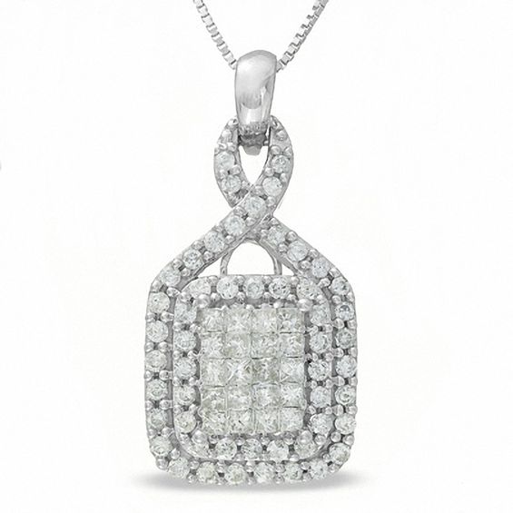 3/4 CT. T.w. Diamond Double Frame Pendant in 14K White Gold