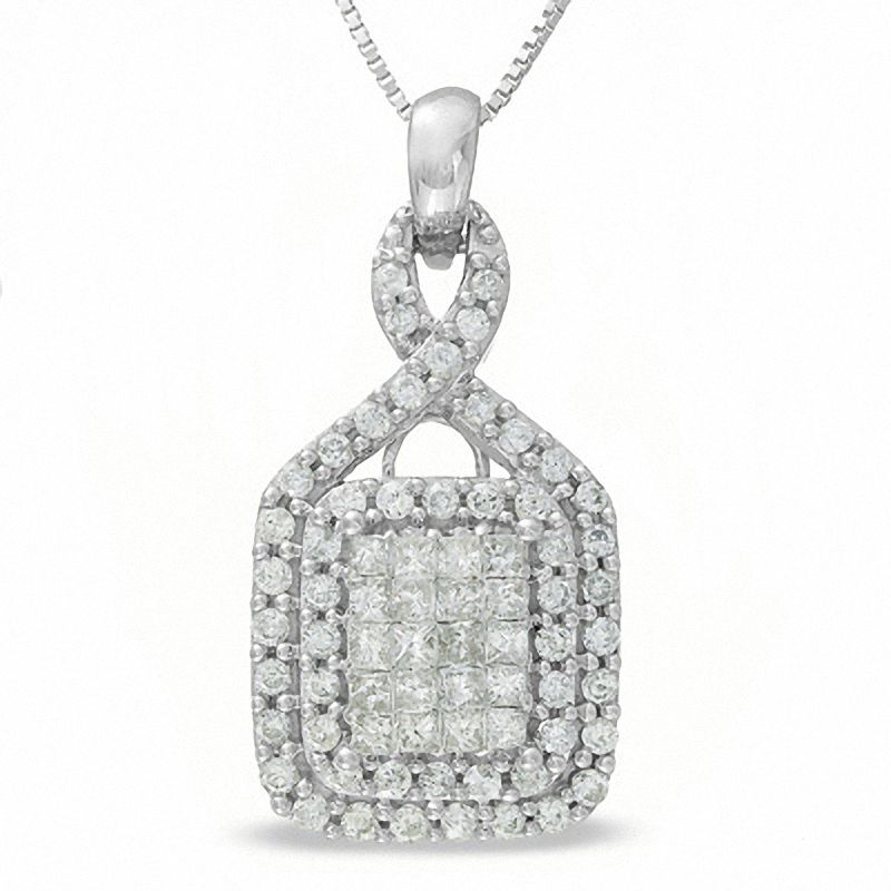 Main Image 1 of 3/4 CT. T.W. Diamond Double Frame Pendant in 14K White Gold