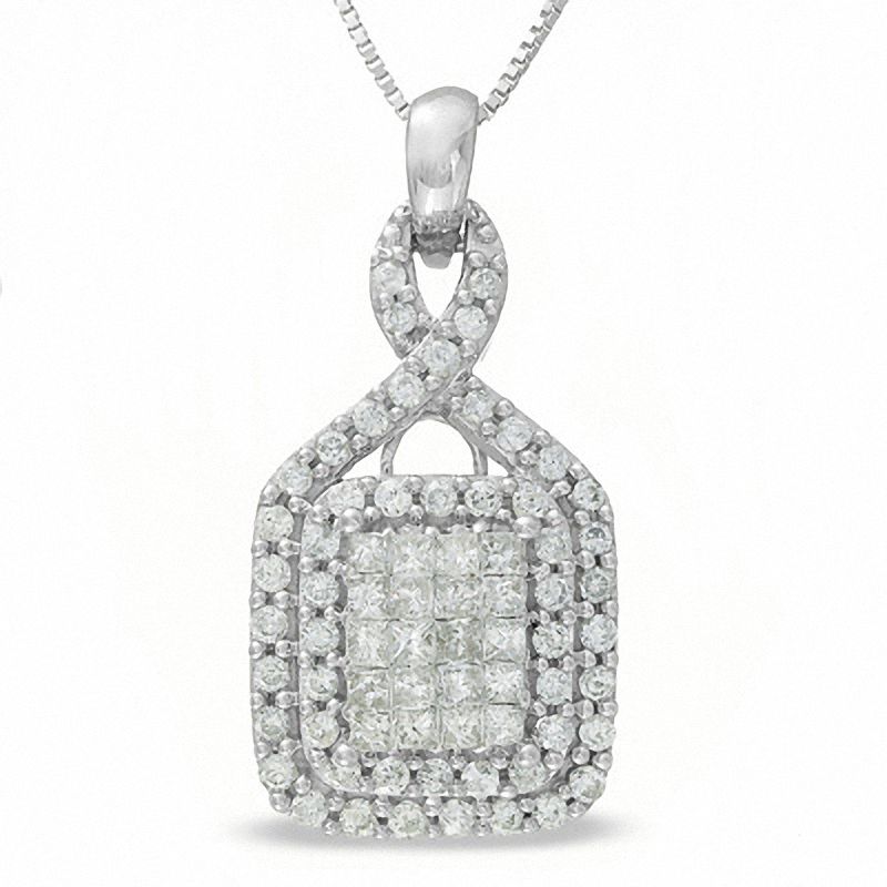 3/4 CT. T.W. Diamond Double Frame Pendant in 14K White Gold