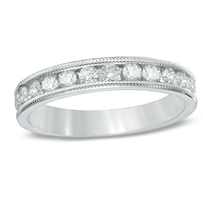 Main Image 1 of 1/2 CT. T.W. Diamond Milgrain Band in 14K White Gold