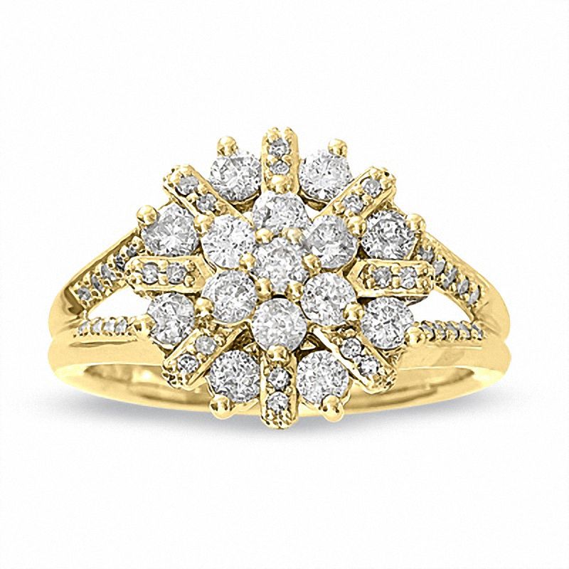 1 CT. T.W. Diamond Split Shank Starlight Ring in 14K Gold