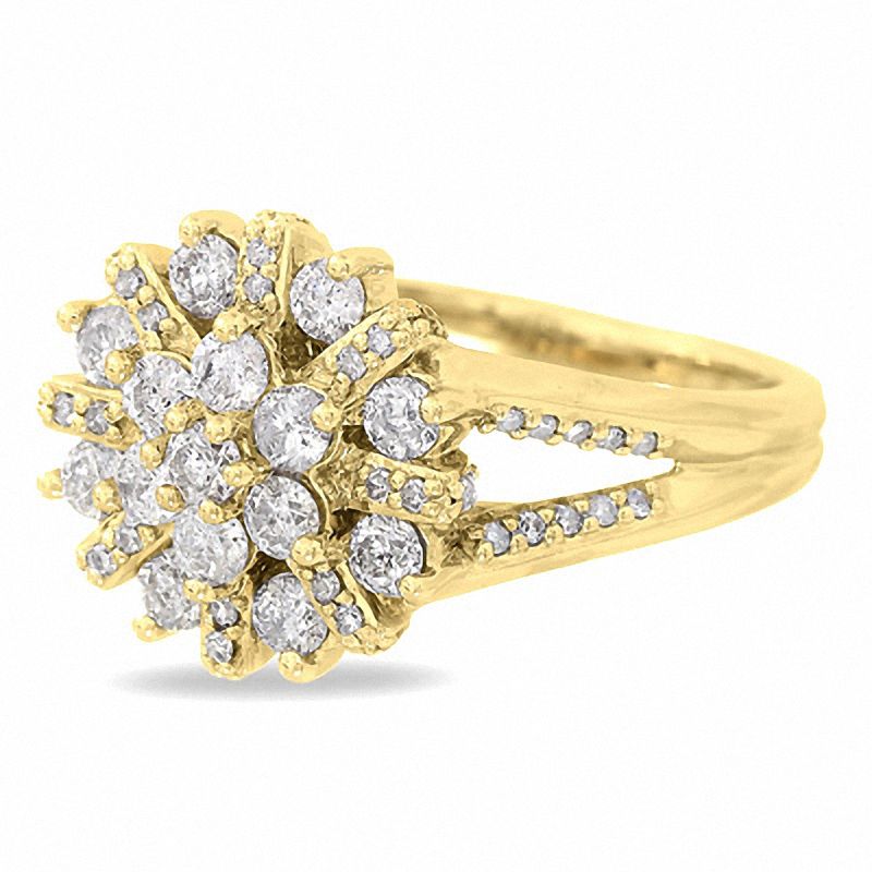 Main Image 3 of 1 CT. T.W. Diamond Split Shank Starlight Ring in 14K Gold
