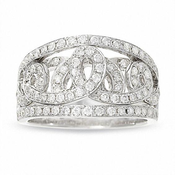 1 CT. T.w. Diamond Scroll Ring in 14K White Gold