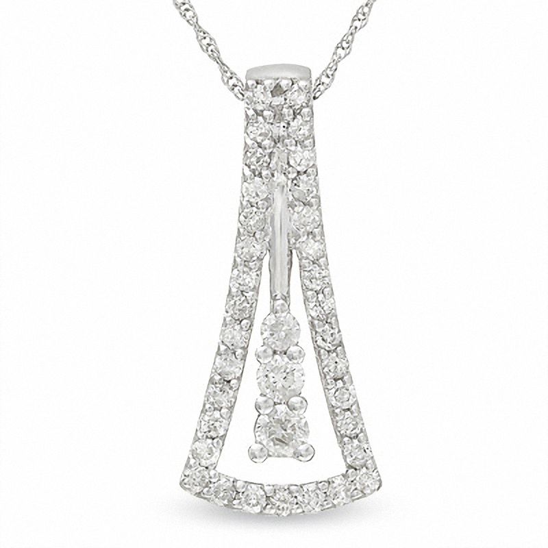 Main Image 1 of 1/2 CT. T.W. Diamond Neck Tie Pendant in 14K White Gold