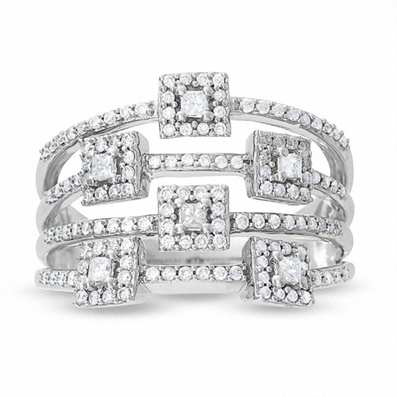 Main Image 1 of 1/2 CT. T.W. Diamond Four Row Square Ring in 14K White Gold