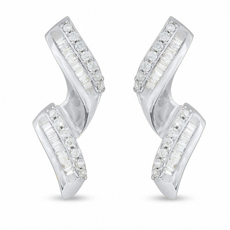 Main Image 1 of 1/2 CT. T.W. Diamond Zig-Zag Earrings in 14K White Gold