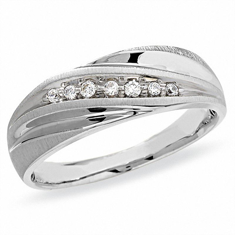 Main Image 1 of 1/8 CT. T.W. Diamond Seven Stone Slant Band in 10K White Gold