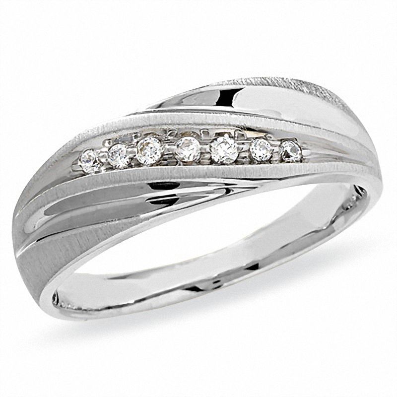 Men's 1/8 CT. T.W. Diamond Seven Stone Slant Band in 10K White Gold