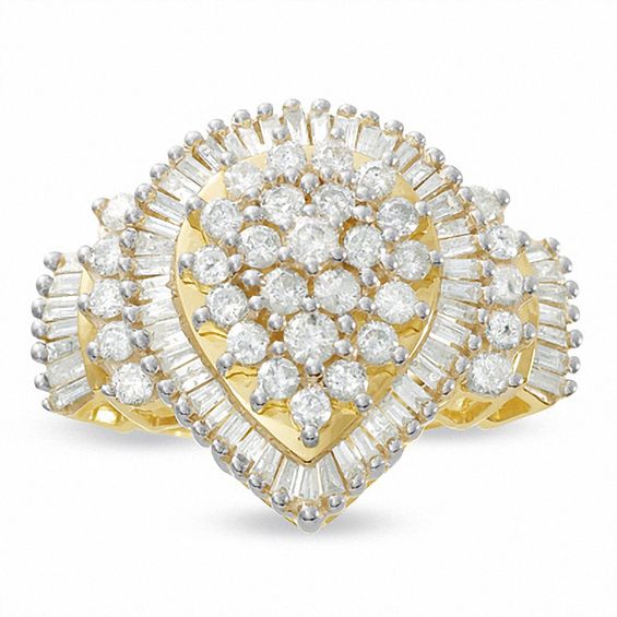 2 CT. T.w. Diamond Pear Crown Ring in 10K Gold