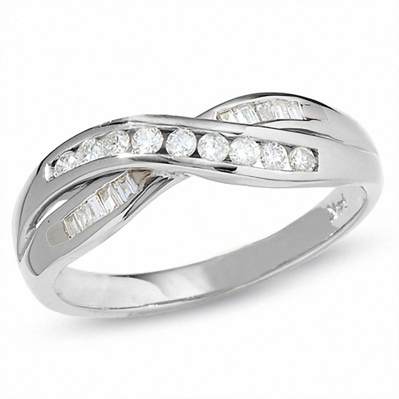 Main Image 1 of 1/4 CT. T.W. Diamond Crossover Band in 14K White Gold