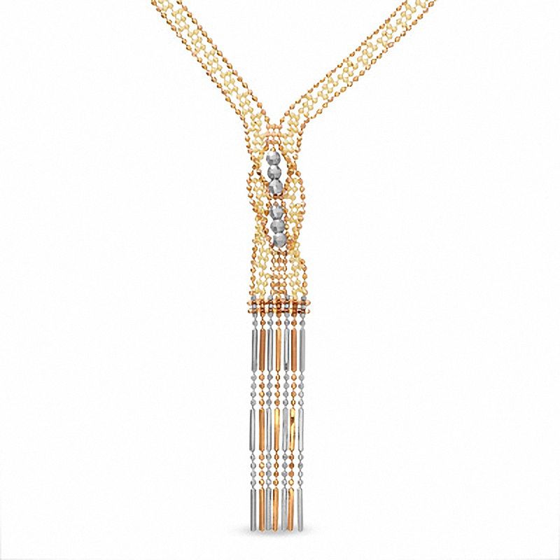 14K Tri-Tone Gold Bead Mini Hula Girl Necklace - 17"