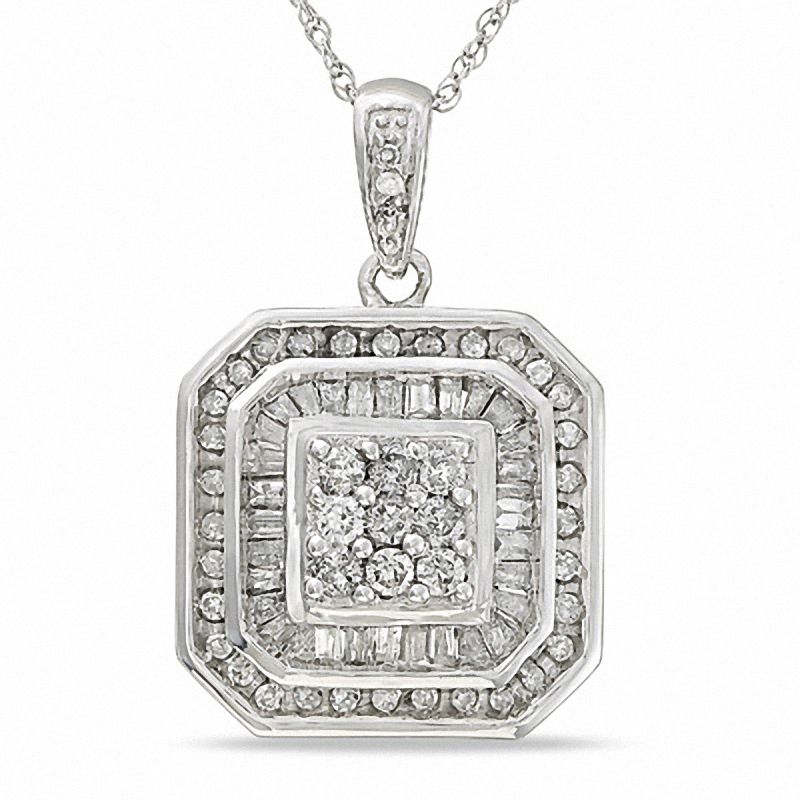 Main Image 1 of 1/2 CT. T.W. Diamond Double Hexagon Pendant in 10K White Gold